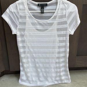 INC 2 piece studded striped white sheer top with white cami